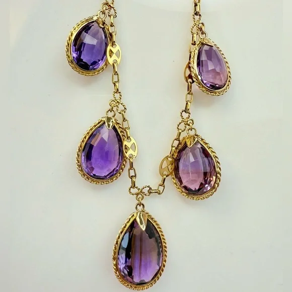 Antique Iberian 17K Gold Imperial Amethyst Fringe Necklace - Picture 5 of 16